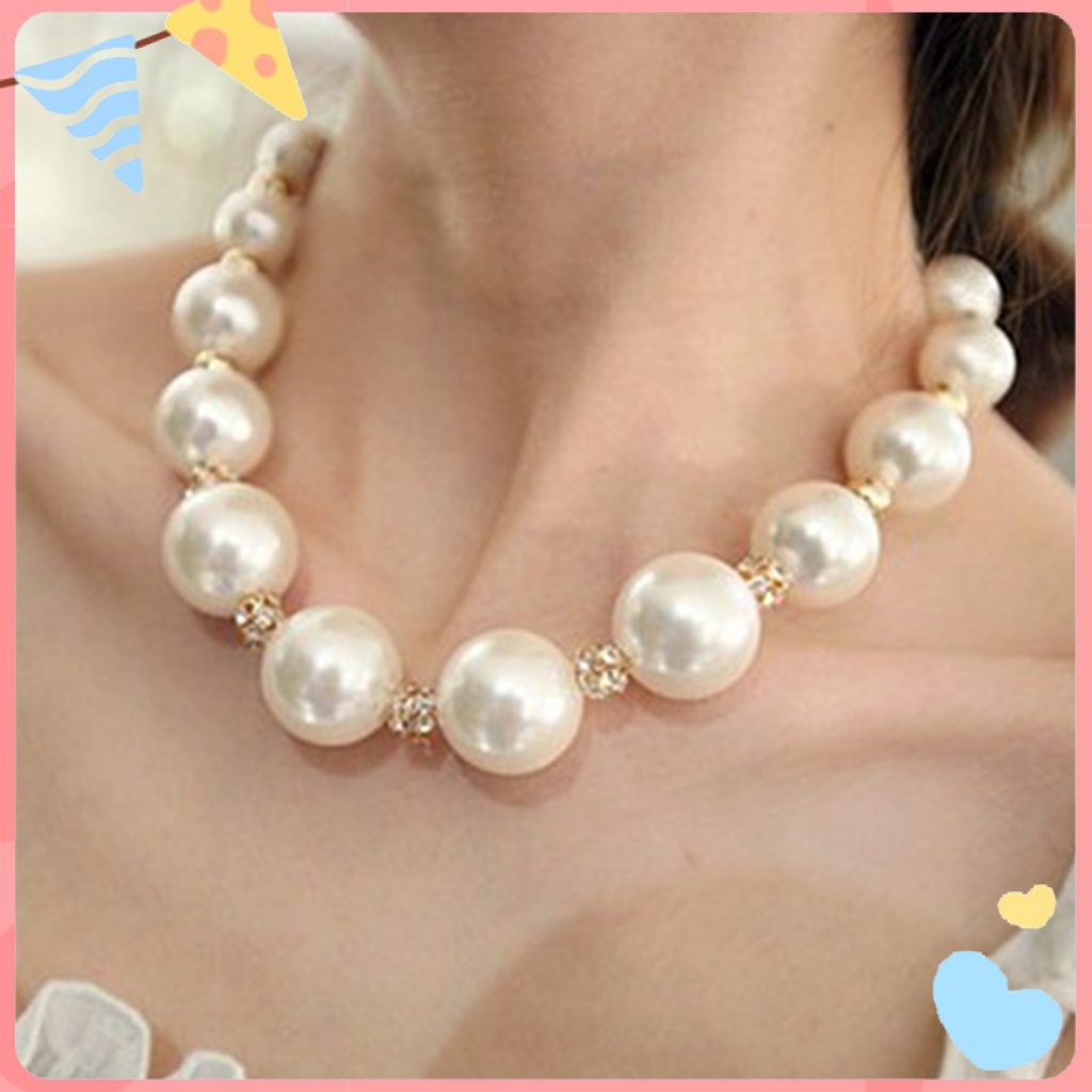 Vòng cổ Cô Dâu Đính Ngọc Trai Giả Cỡ Lớn Thời Trang