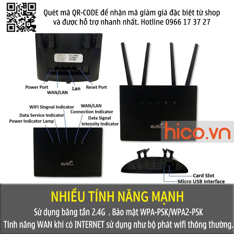 Bộ Phát Wifi Từ Sim 3G 4G LTE CPE 101 - 3 Cổng Lan , Truy Cập Tối Đa 32 Thiết Bị , Lắp Cho Oto Khách , Camera , TV Smart