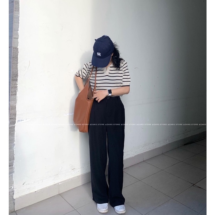 Áo mong tơ ghi + quần tây suông