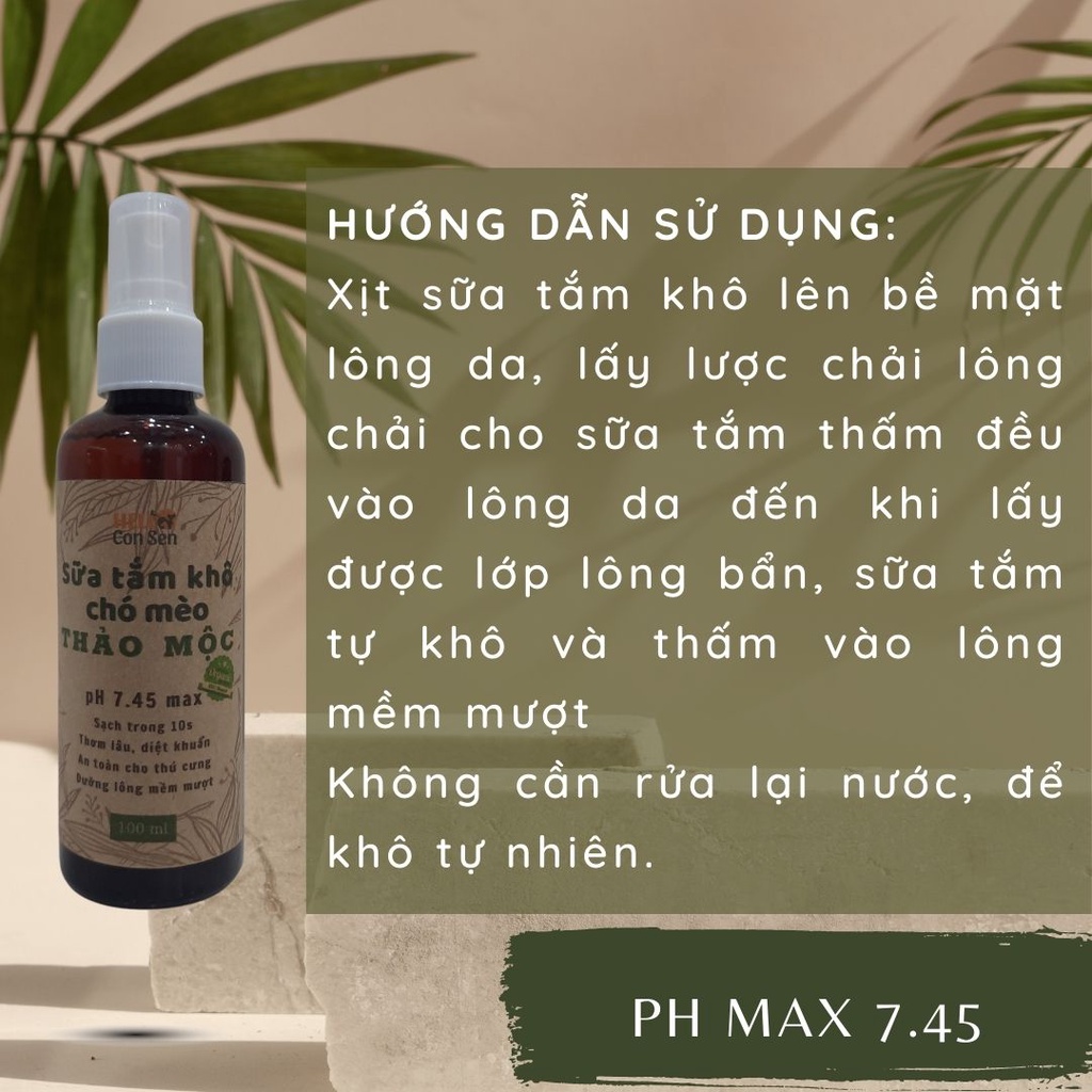 Sữa tắm khô chó mèo Thảo Mộc kiêm bọt rửa tai organic thơm lâu liếm lông an toàn diệt khuẩn trong 10s