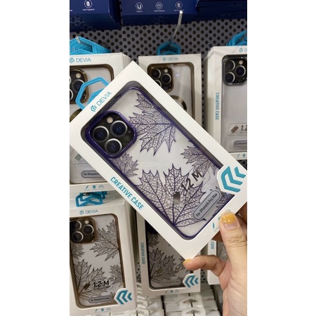 Ốp DEVIA lưng cứng viền si bóng in hinh lá phong Ip14/ ip14 plus/ ip 14 pro ip14 pro max