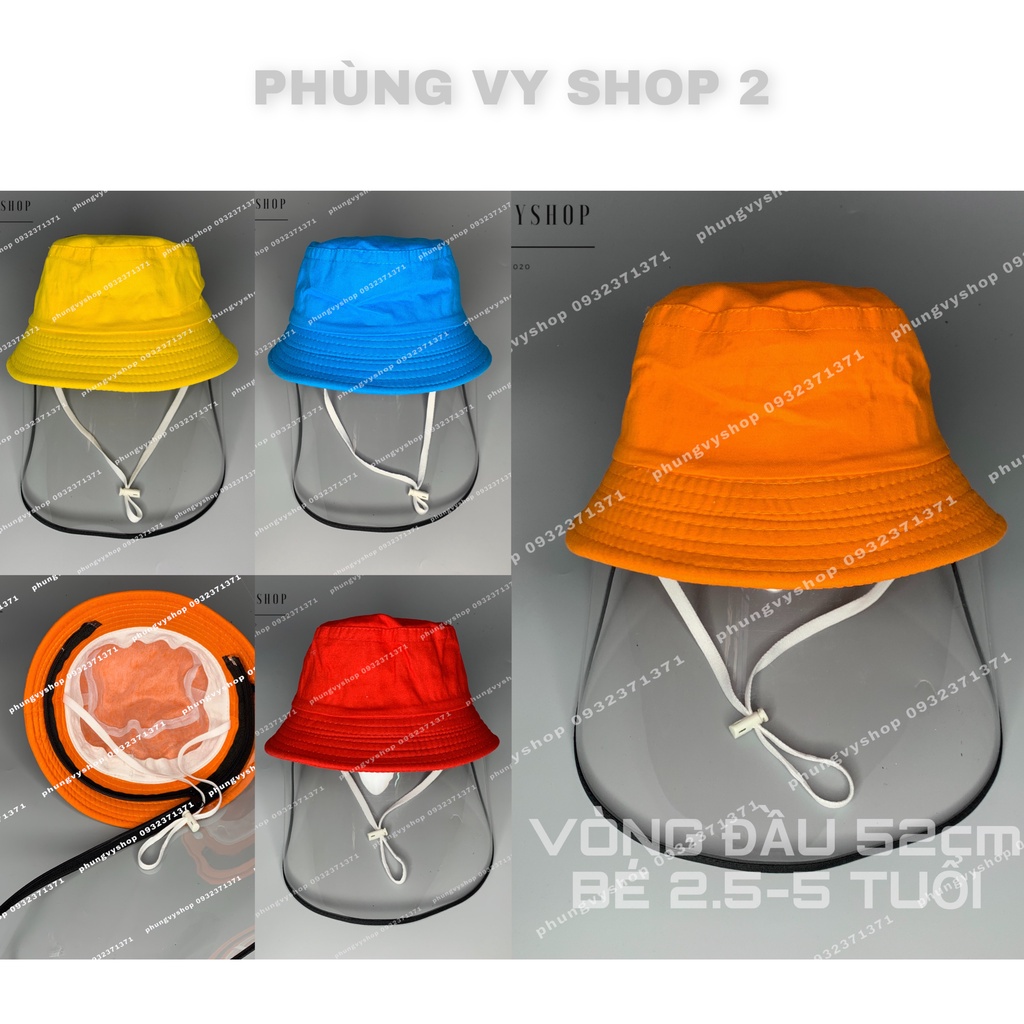 Bé trên 2.5-5 tuổi/Vòng đầu 52cm-Nón chống dịch bắn, mũ cản bụi Bé Trơn