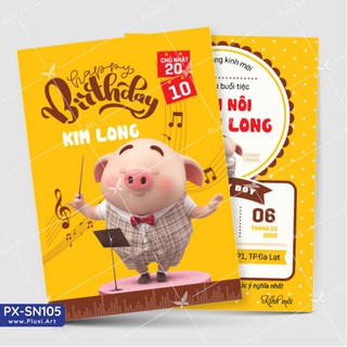 Thiệp thôi nôi –  sinh nhật bé tuổi heo theo yêu cầu Pluxi (PX_SN105)