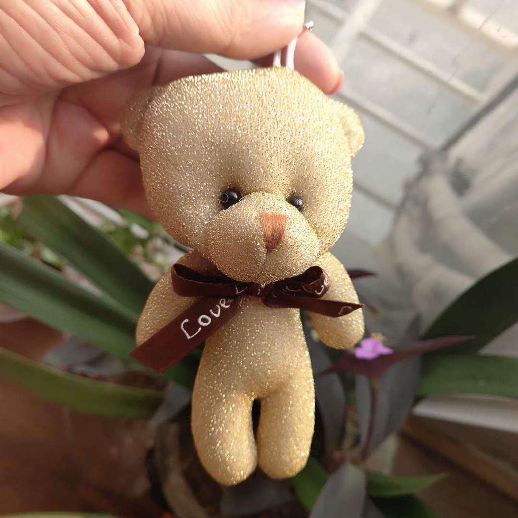 Gấu bông móc khóa teddy vải kim tuyến lấp lánh hàng cao cấp 11cm