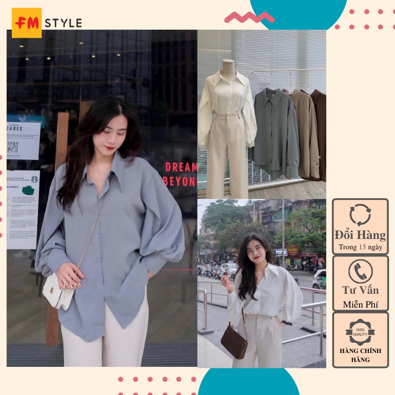 Áo Sơ Mi Lụa Cổ Nhọn Tay Phồng I Áo Sơ Mi Công Sở Lịch Sự I Fmstyle Shop 220310010
