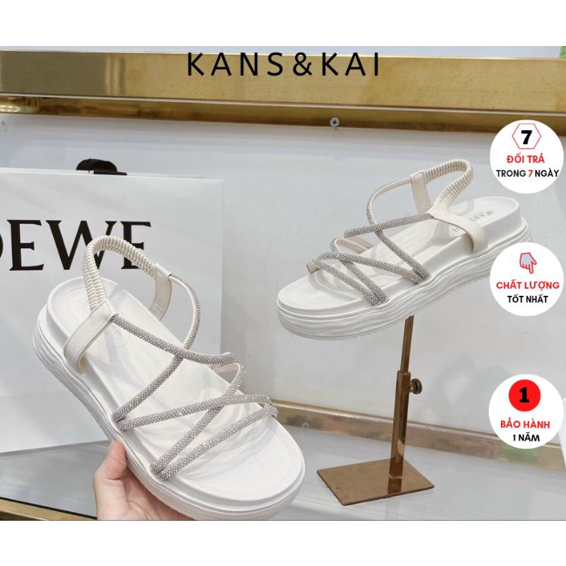 Sandal đính đá KANS & KAI, sandal nữ 4cm  phối quai thời trang đi lên sáng chân tôn dáng Ms a67