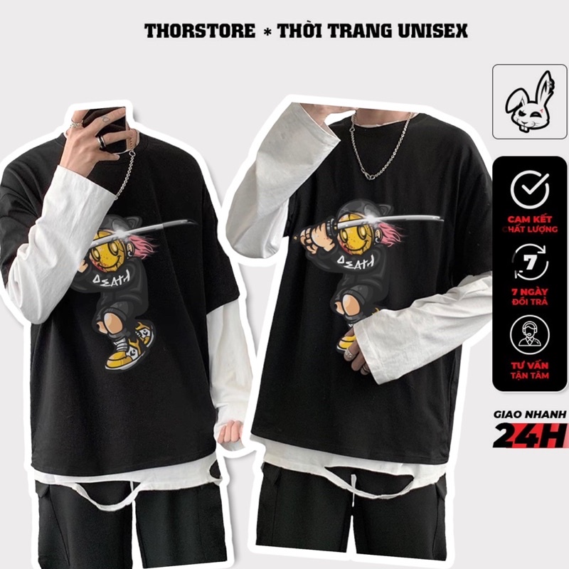 Áo thun tay lỡ nam nữ, in hình Ninja màu đen