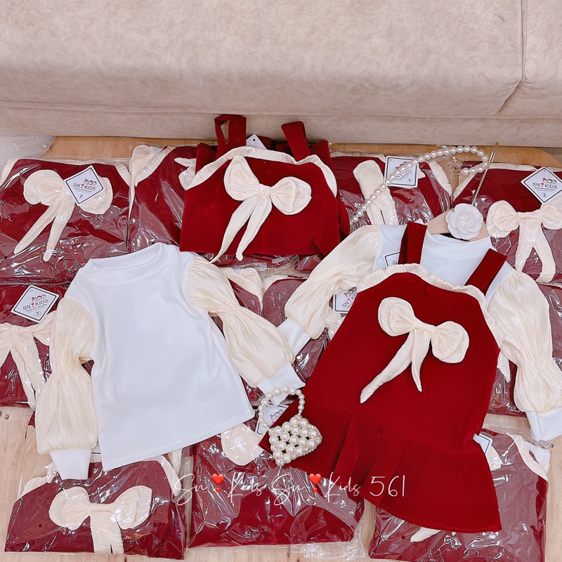 Set váy nhung nơ sang chảnh cho bé