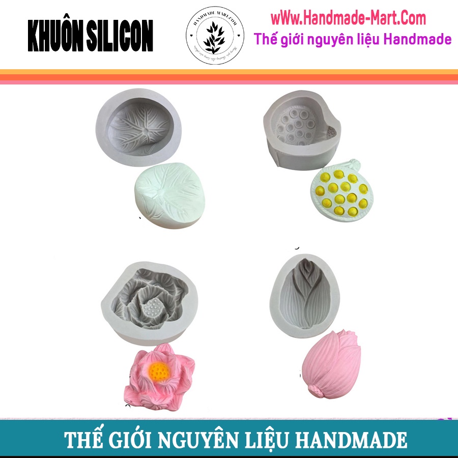 Khuôn silicon đủ bộ hoa lá sen dùng làm bánh hay trang trí handmade - HM087