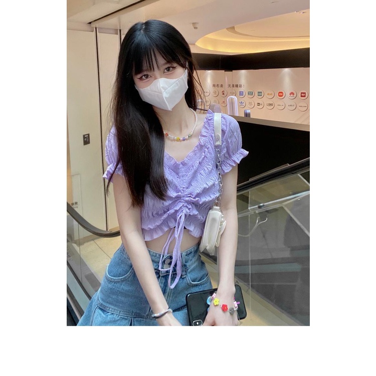 Áo Trễ Vai Croptop Tay Ngắn Bèo Có Dây Dút Ngực Dễ Thương A2751