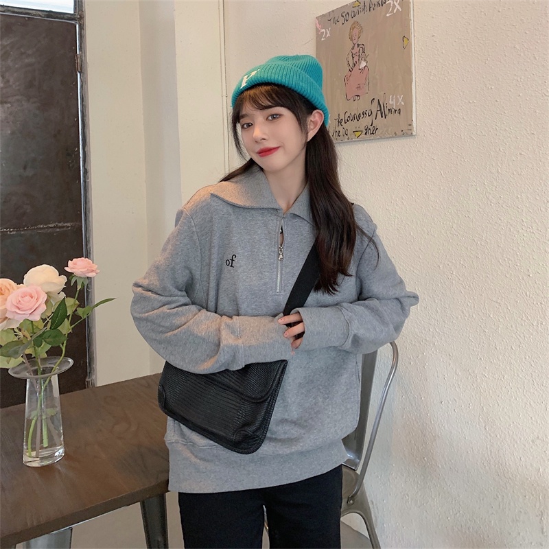 【ZHELIHANGFEI】Áo Thun POLO Tay Dài Có Cổ Họa Tiết Thêu Theo Phong Cách Preppy