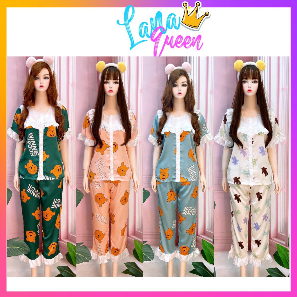 Bộ ngủ lụa nữ pijama tay ngắn quần dài  đồ bộ mặc nhà pizama, pyjama chất satin cao cấp  - TNQD01 LANA QUEEN