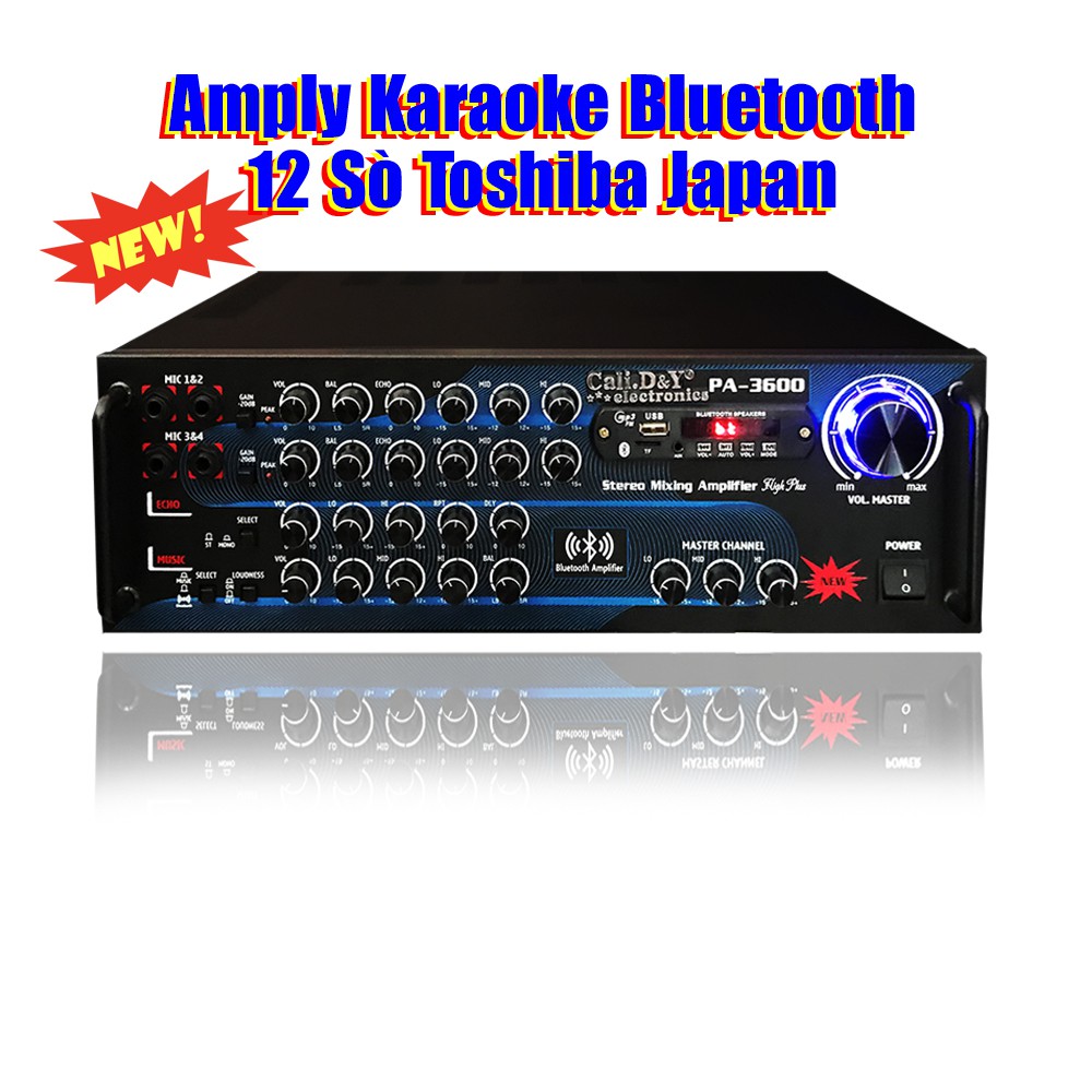 [Sale mừng Sinh nhật] Amply 12 sò lớn Toshiba.Japan Cali DY PA-3600 Âm ly karaoke Bluetooth - Tặng dây AV, Chống lăn Mic