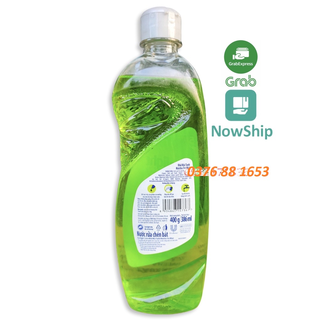 [Hoả Tốc] Nước Rửa Chén SUNLIGHT Matcha Trà Xanh Nhật Khử Mùi Tanh Chai 400g 400 g
