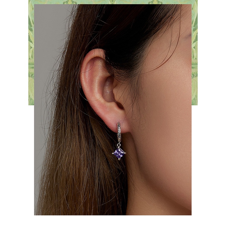 Hoa tai BAMOER xi bạc 925 hình chuồn chuồn đính đá zircon hồng