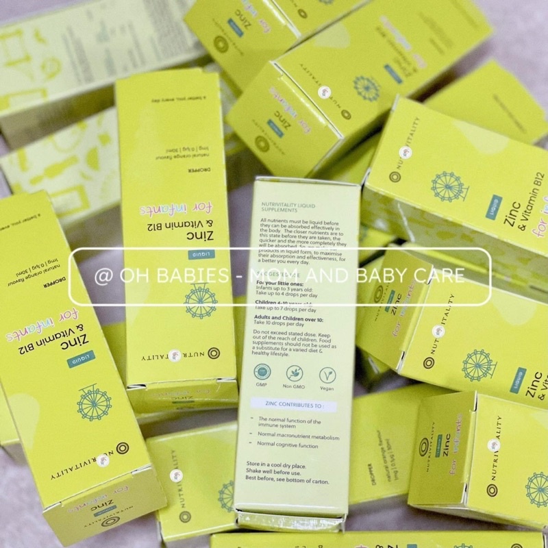 Kẽm giọt + Vitamin B12 Giảm biếng ăn, quấy khóc [UK] Nutrivitality Nội địa Anh 30ml [OH BABIES]