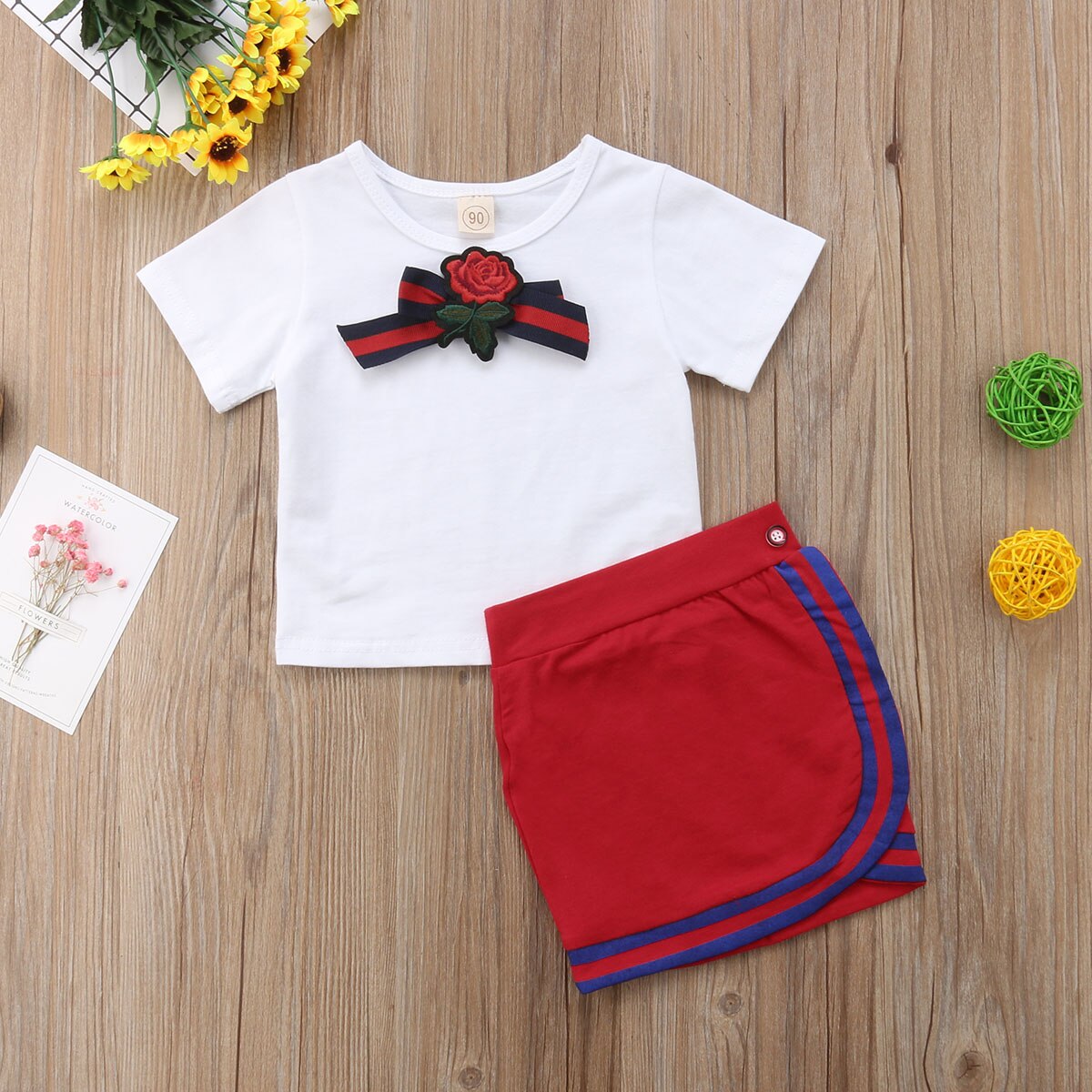 Bộ Áo Thun Cotton + Chân Váy Bút Chì Thêu Hoa Mẫu 2018 Cho Bé Gái 1-5 Tuổi