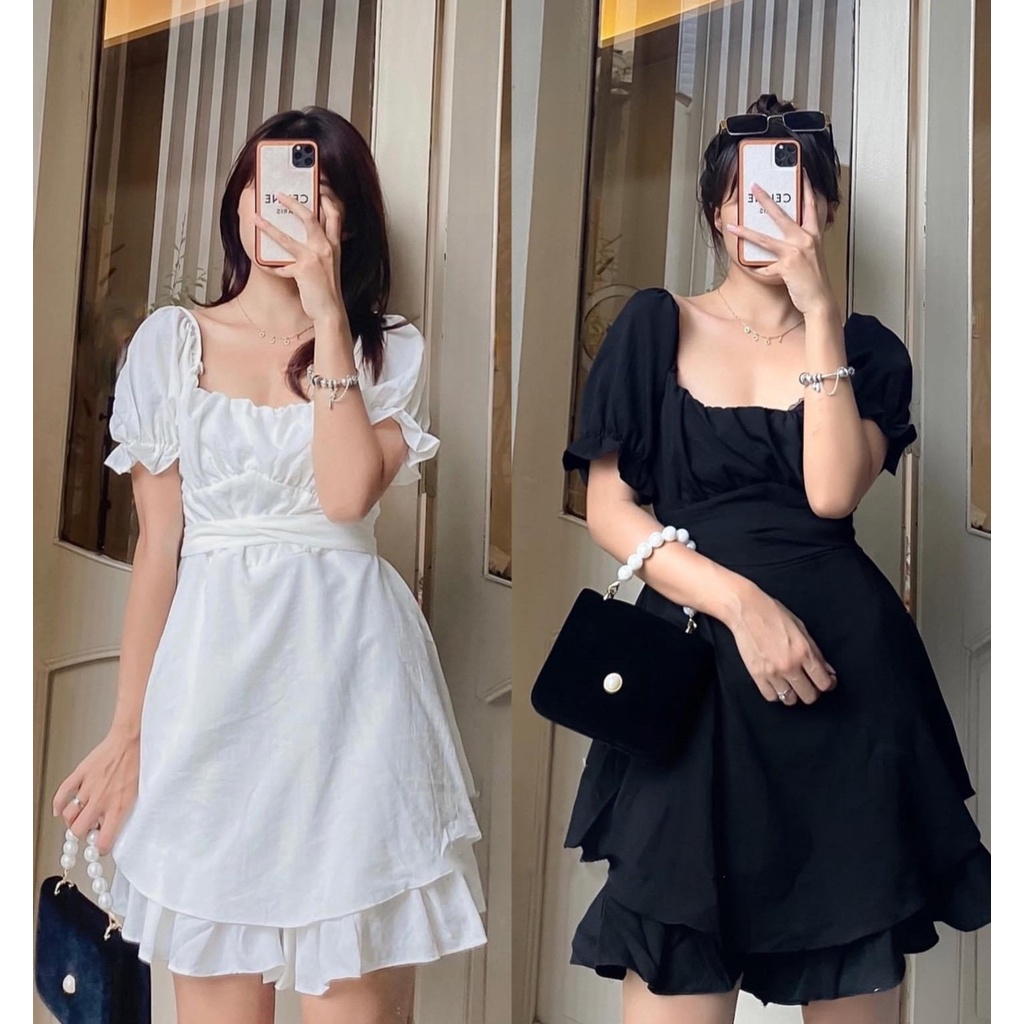 Jum váy dáng xoè hai tầng thắt eo | BigBuy360 - bigbuy360.vn