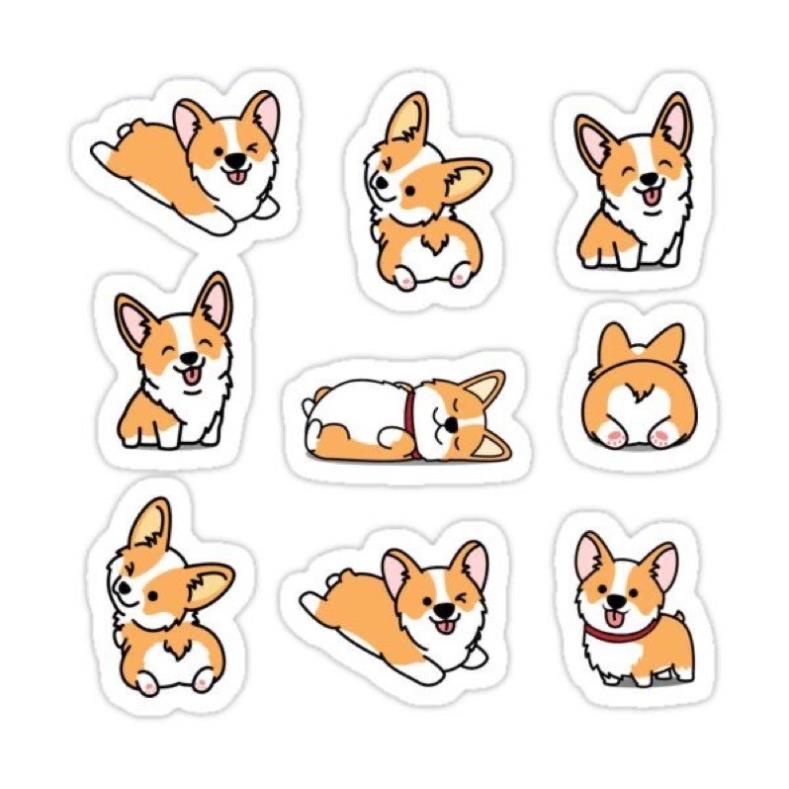 Bộ 100 sticker cún corgi cực kute dùng để trang trí điện thoại di động/ván trượt/vali không để lại dấu keo