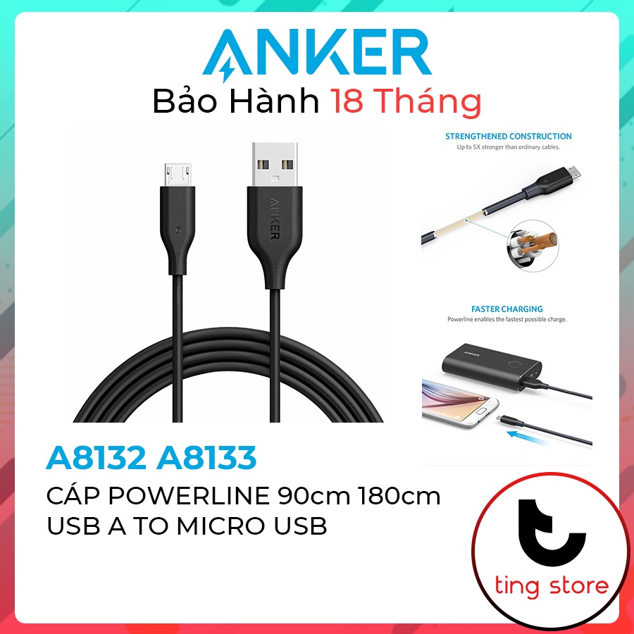 Cáp ANKER PowerLine Usb A to Micro Dài 90cm 180cm - Mã A8132 A8133