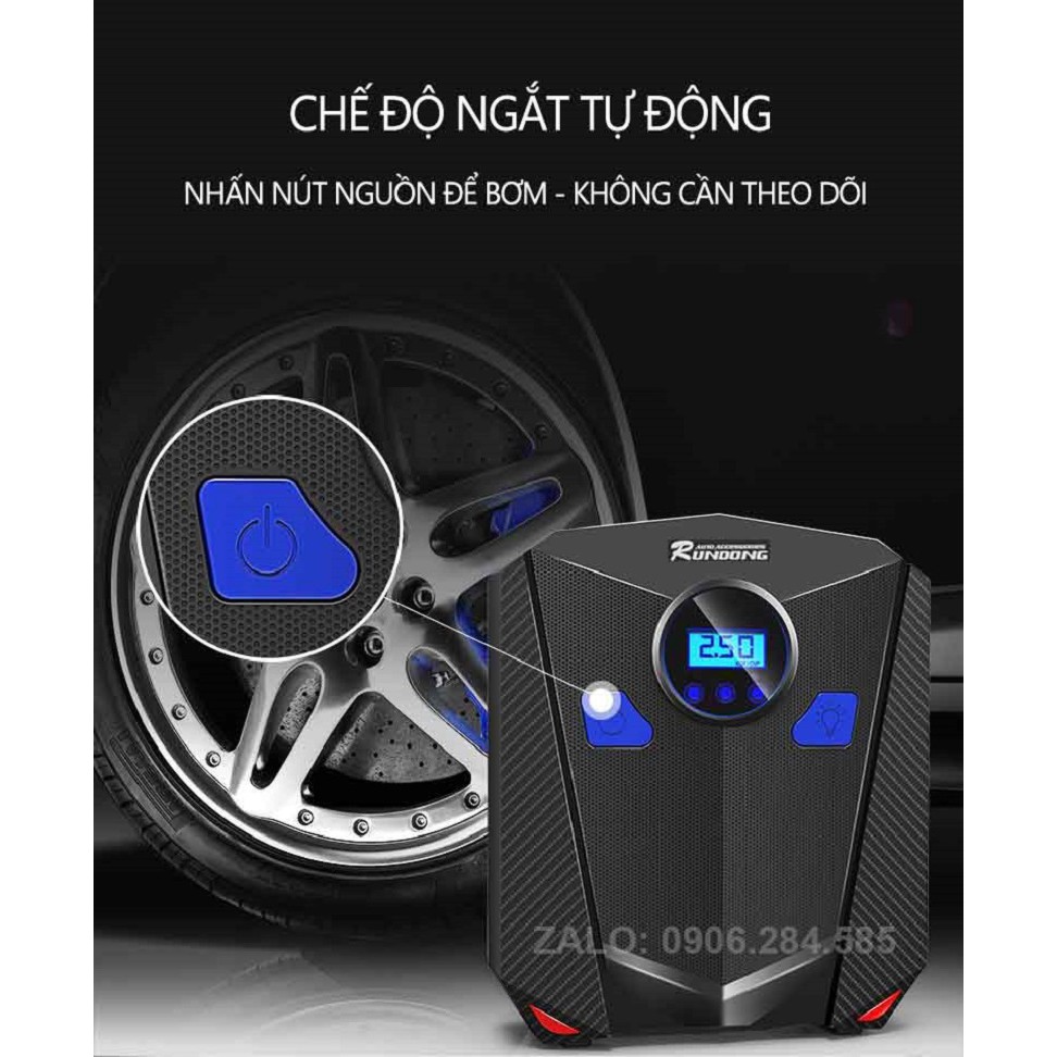 Máy bơm lốp ô tô điện tử RUNDONG R5501 cao cấp - bơm hơi 12V đồng hồ điện tử tự ngắt