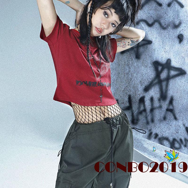 Áo Thun Crop Top Nữ Tay Ngắn In Hình Ngôi Sao