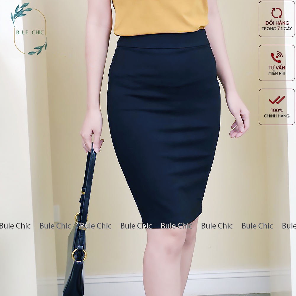 Chân váy bút chì Blue Chic xẻ sau công sở đen dáng ngắn, chất vải cao cấp, co giãn tốt mặc tôn dáng