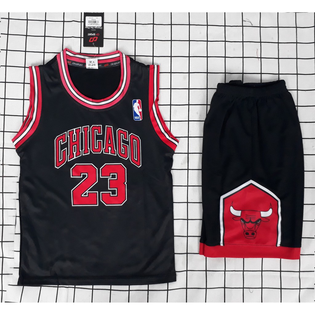 [Ảnh thật - Có video] Set bóng rổ sát nách trẻ em Cao Cấp, bộ quần áo bóng rổ trẻ em Chicago bull mà từ 10 đến 45kg
