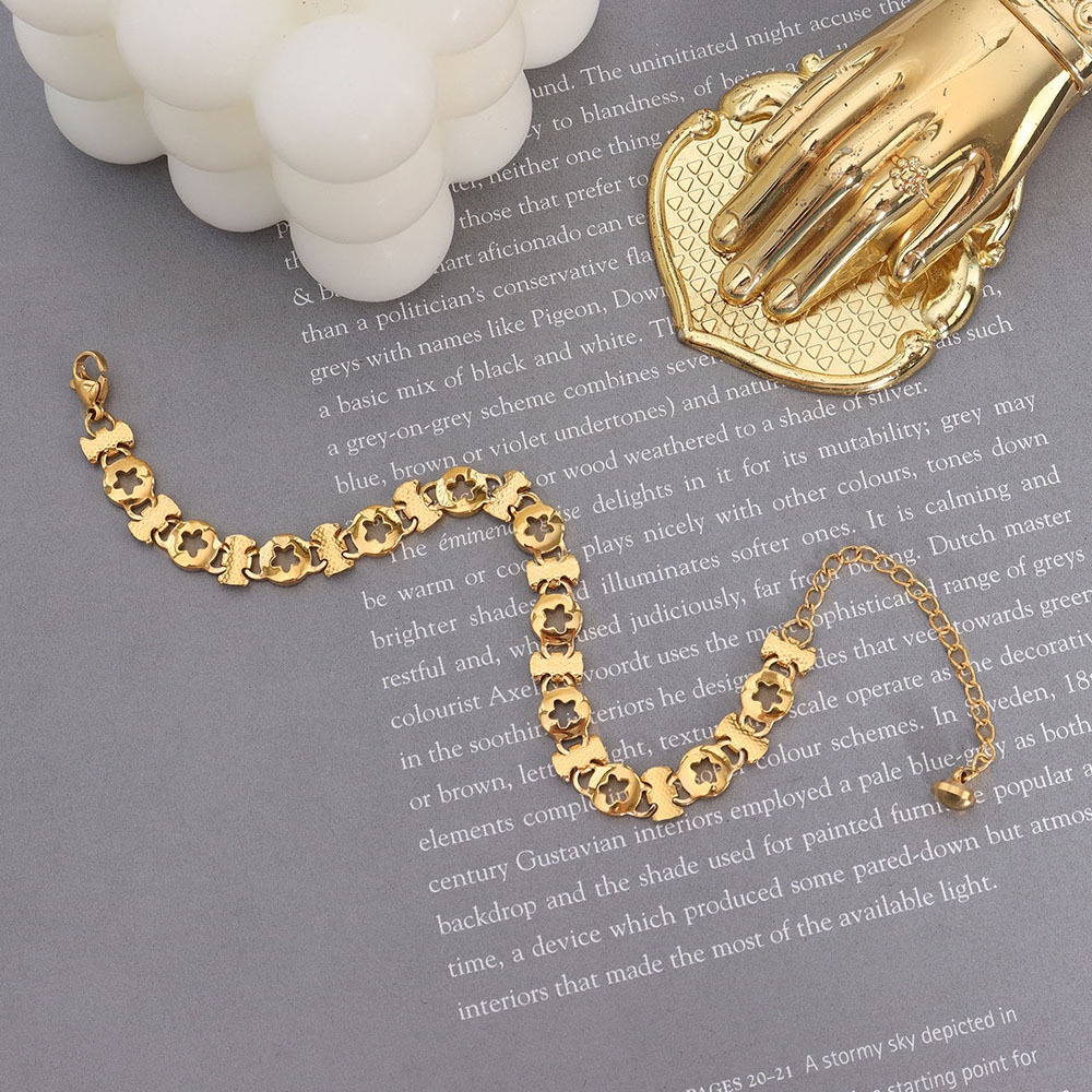 Vòng tay dây xích bằng thép titan dày 18k họa tiết hình học phong cách hiphop cho nữ