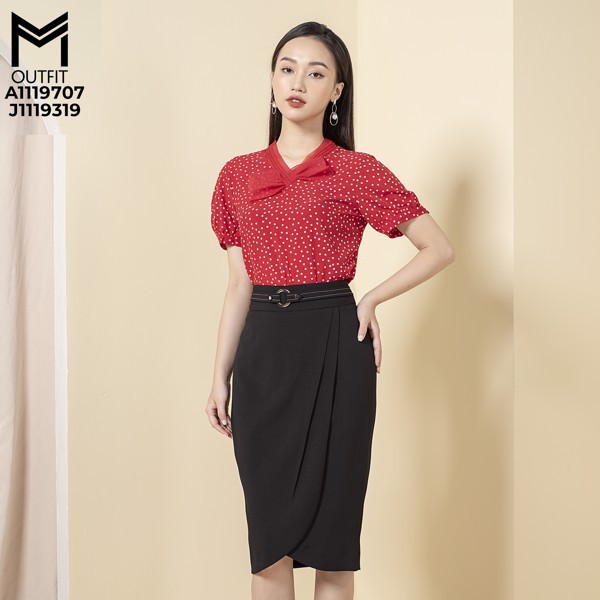 [Mã FASHIONMALLT4 giảm 15% đơn 150k] Chân váy ôm cạp phối đai MMOutfit J1119319 | BigBuy360 - bigbuy360.vn