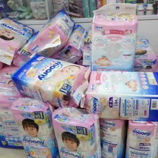 TÃ - BỈM NHẬT QUẦN - DÁN MOONY ĐỦ SIZE NB90-S84-M64-M58-L44-L54-XL38 MIẾNG (KHÔNG QUÀ)