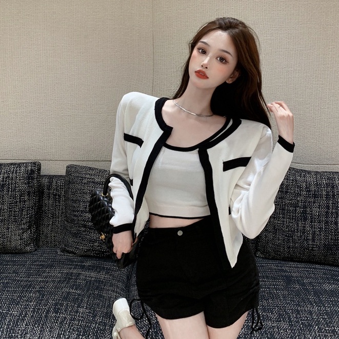 Bộ hai mảnh Cardigan tương phản thời trang phong cách Hàn Quốc