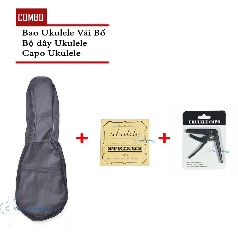 Combo Bao da 1 lớp Ukulele + Capo nhựa nhiều màu + Bộ dây dự phòng