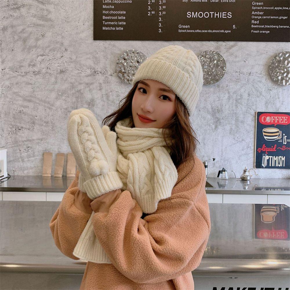 Set Mũ beanie Kèm Găng Tay Và Găng Tay Giữ Ấm Mùa Đông Cho Nữ