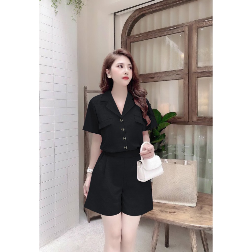 Bộ Nữ 🌸FREESHIP🌸 Set nguyên bộ quần short áo tay ngắn 2 túi giả xinh xắn J1099 | BigBuy360 - bigbuy360.vn