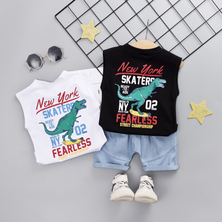 [P.C store] spot 2021 one-piece vest, children's T-shirt set, cotton T-Rex, two-piece sleeveless children's wear factory direct sales