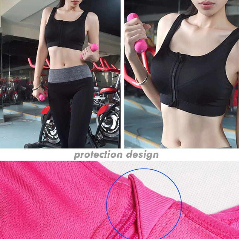 With Front Zipper Shockproof Sports Bra Women High Impact Padded Non-wired Yoga Vest Gym Sports Tops Underwear