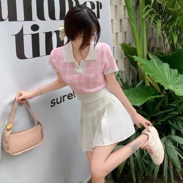 Áo thun polo ZHELIHANGFEI vải dệt kim ngắn tay lưng cao gợi cảm