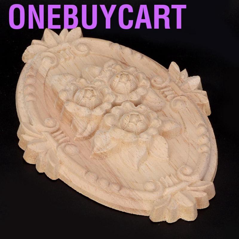 Onebuycart Inlaid Wood Applique Oval Shape Carving Decal Flower Carved Furniture Decoration for Home