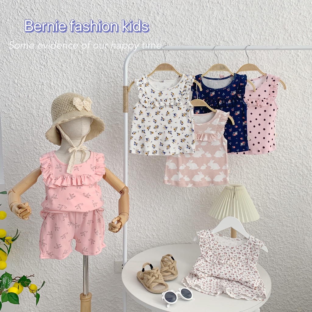 Bộ cotton bé gái bánh bèo xinh xắn, bộ thun bé gái xinh xắn dễ thương
