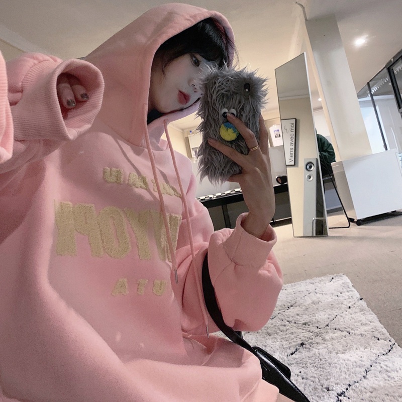 SUXI Áo nỉ nữ dài tay có mũ thời trang Hàn