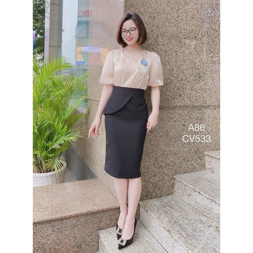Chân váy bút chì, chân váy công sở phối vạt tròn cánh hoa điệu đà Lake Fashion | BigBuy360 - bigbuy360.vn