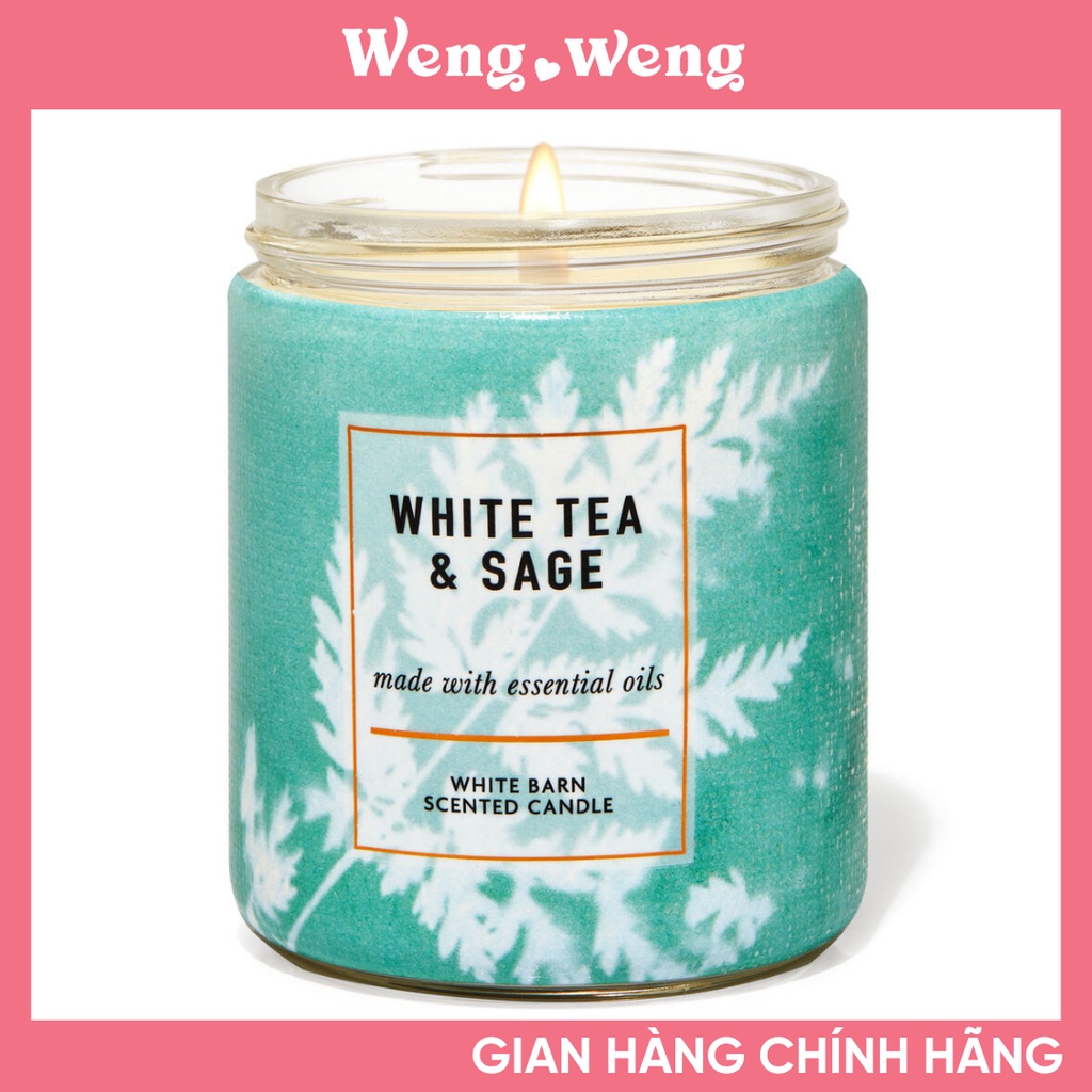 (1 bấc - 198gr) Nến Thơm Bath &amp; Body Works Scented Candle White Tea &amp; Sage