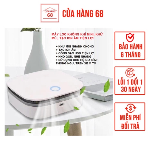 Máy lọc không khí mini MẪU MỚI 2022 khử mùi,tạo ion âm, ozone sử dụng trong gia đình, trên xe ô tô TR523