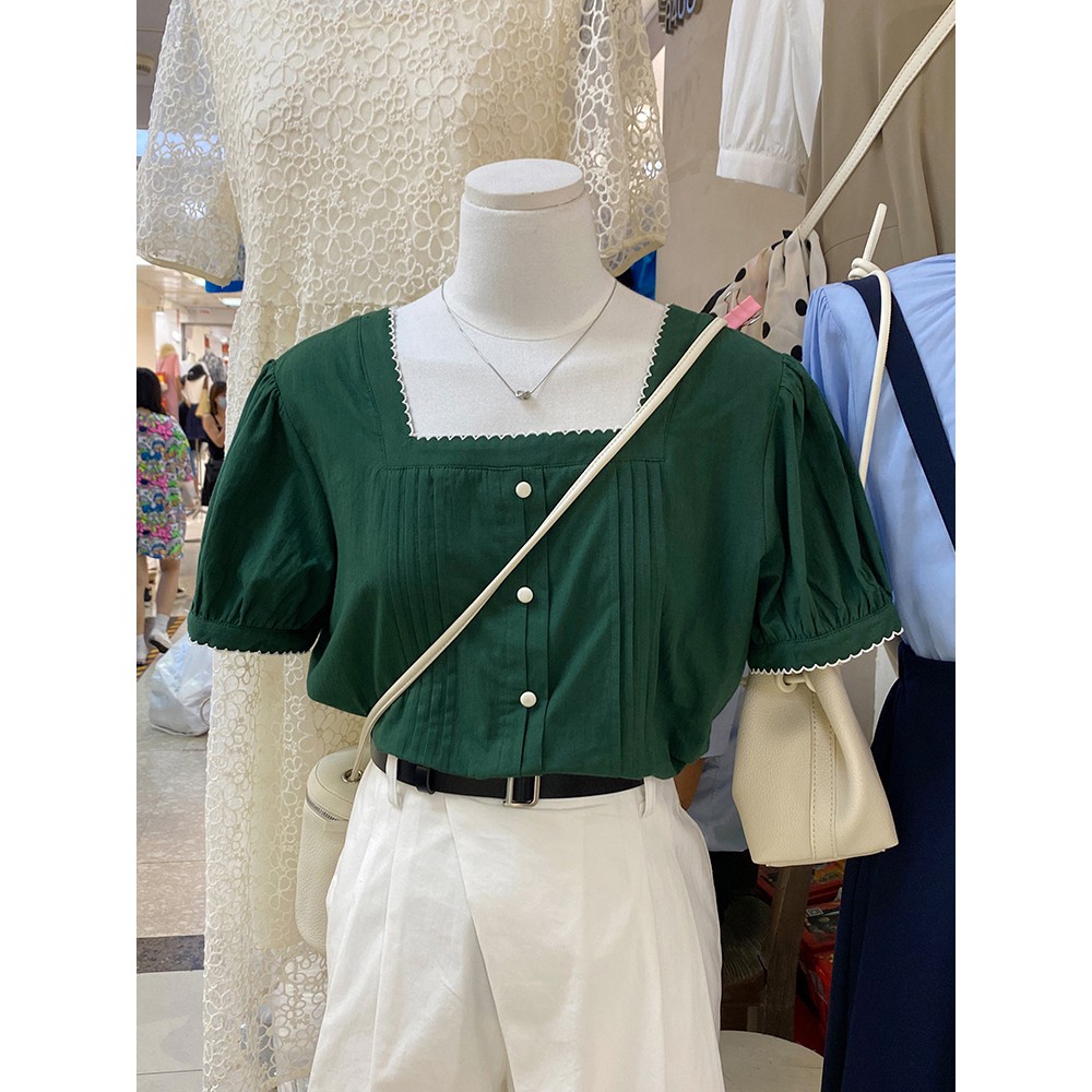ÁO KIỂU NỮ áo cổ vuông cổ viền cánh hoa dễ thương XONXEN SHOP freesize mã S538