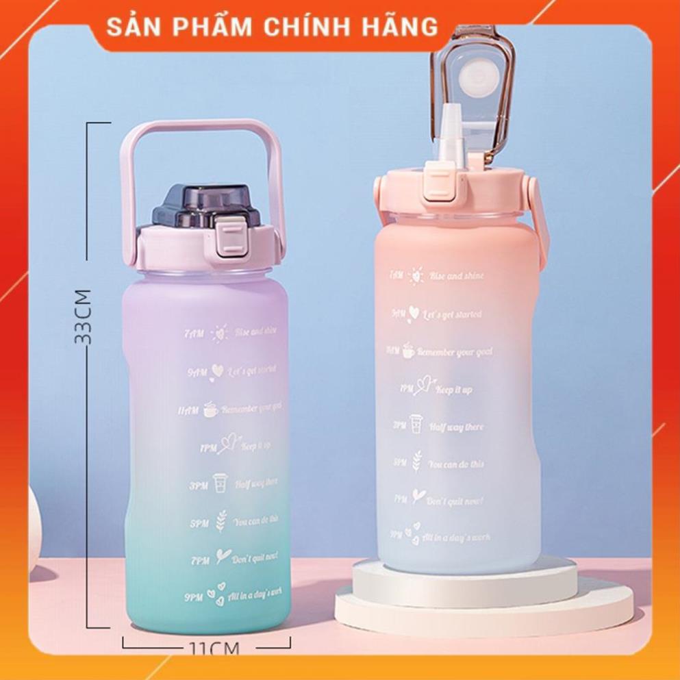 Bình Nước Thể Thao, Đi Học, Tập Gym Nhựa An Toàn Chia Vạch Dung Tích 2L