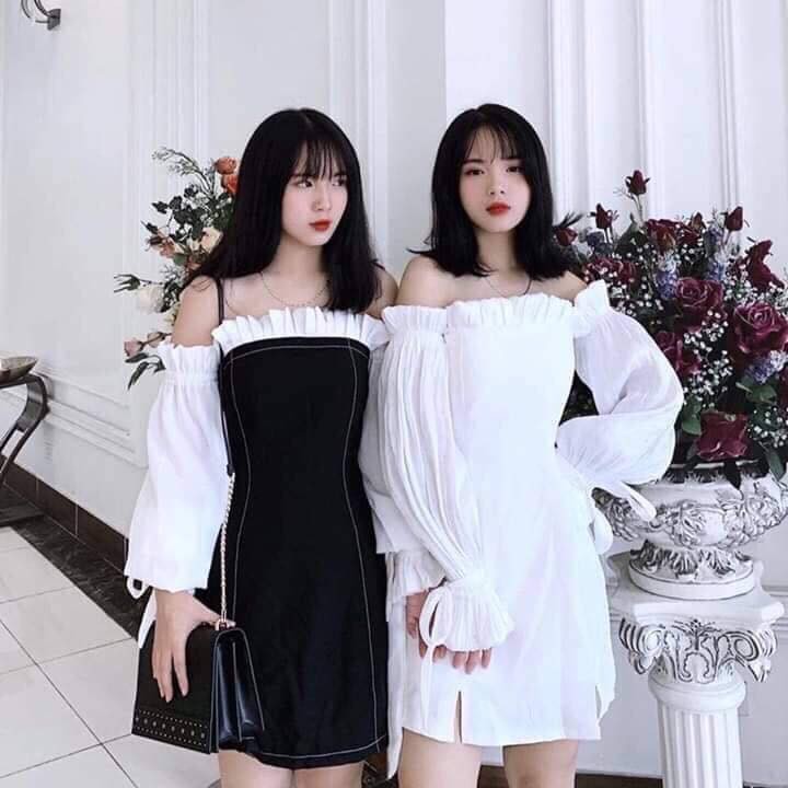 Đầm trắng rớt vai viền ngực xếp ly | BigBuy360 - bigbuy360.vn