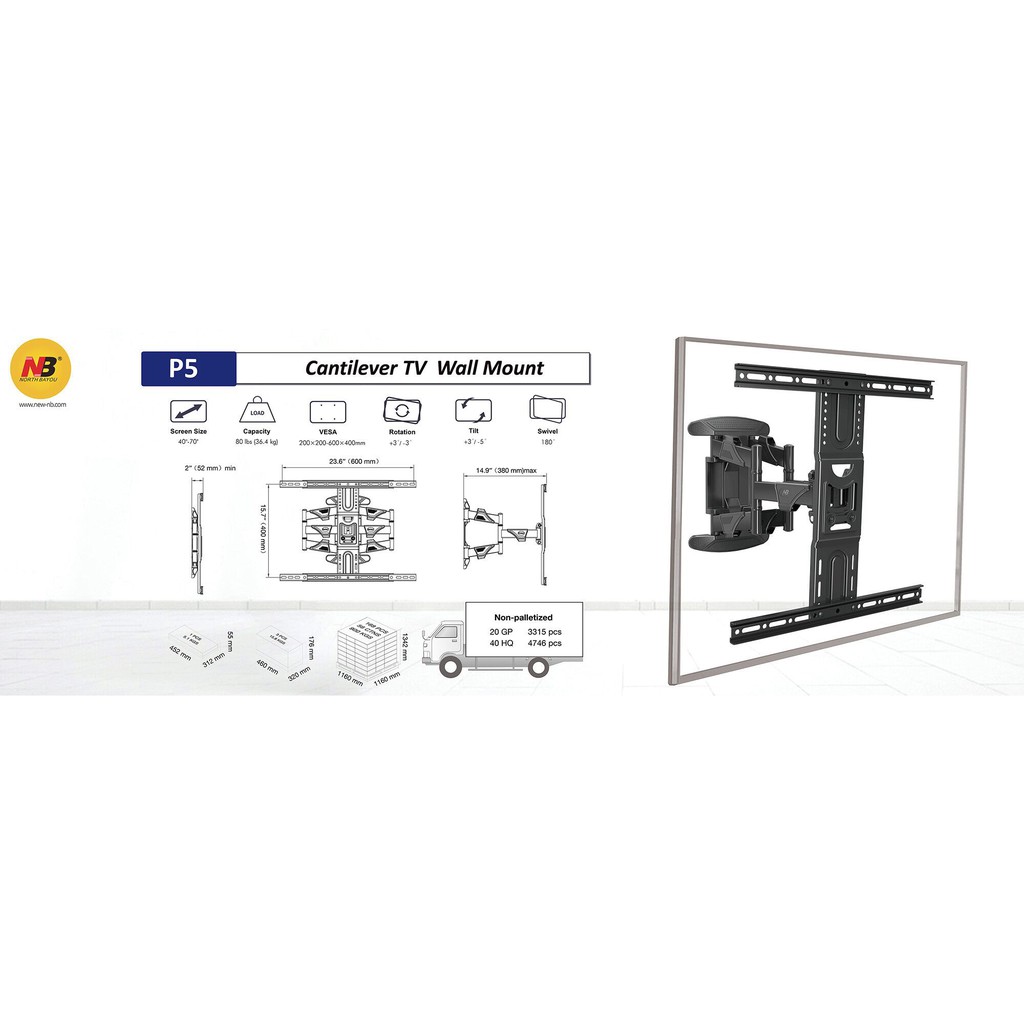 Giá treo tivi đa năng góc 4 tay nhập khẩu NBP5 (32-70inch)