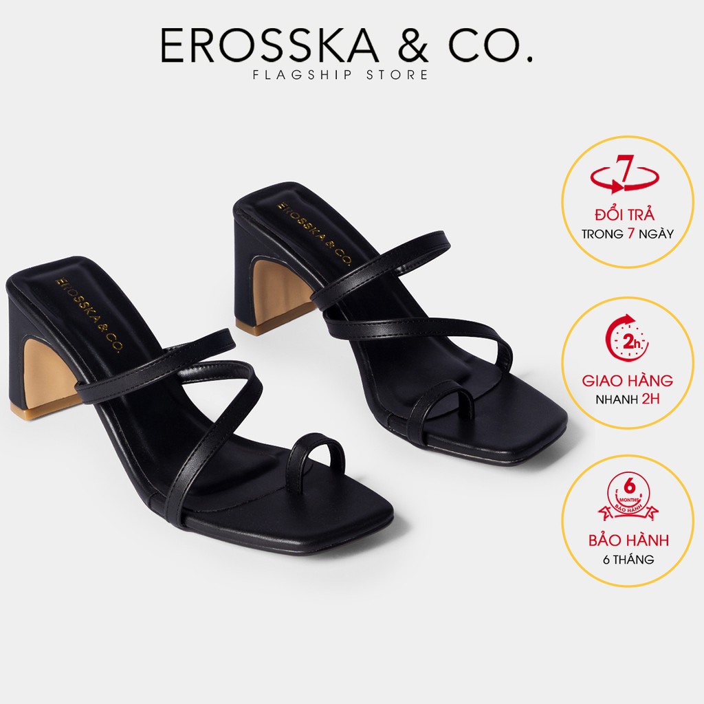 Giày cao gót nữ Erosska phối dây mãnh kiểu dáng xỏ ngón cao 6cm màu đen _ EB023