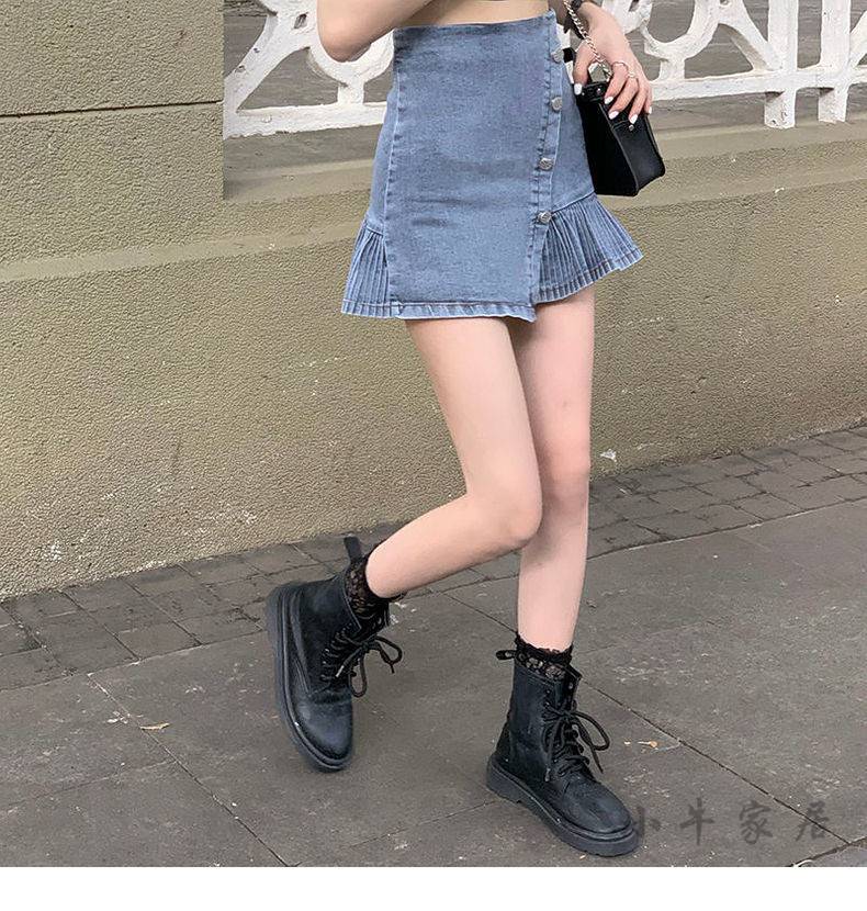 Chân Váy Jeans Lưng Cao Phong Cách Hàn Quốc Thời Trang Cho Nữ